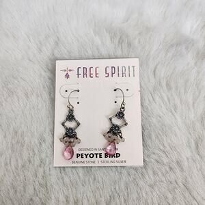 NEW Peyote Bird Free Spirit Pink and Silver Dangling Earrings with Bird Design